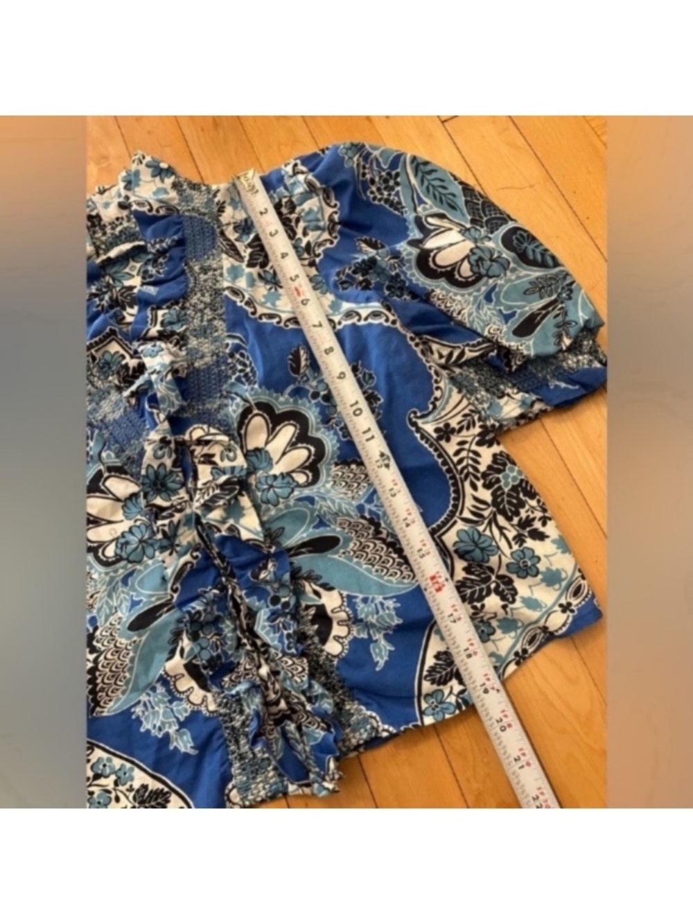Love the Label Anthropologie Clementine Poppy Blue Print Top - Picture 7 of 9